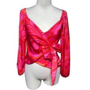 Olivaceous NWT Daphne Side Wrap Silky Long Sleeve Sexy Boho Blouse Small